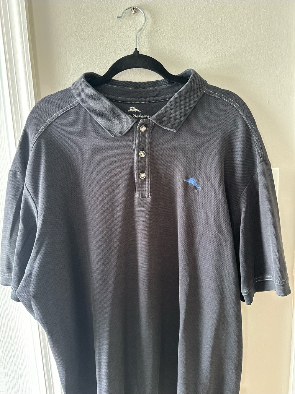 Tommy Bahama Charcoal Polo with Blue Embroidered Marlin